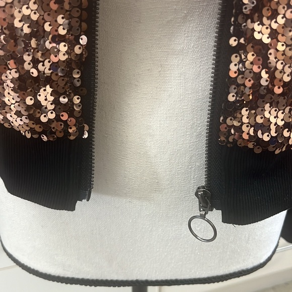 ⭐️HP! Women's Sequin Jacket Long Sleeve Cropped Zipper Up Party Glitter Bomber - Picture 10 of 10